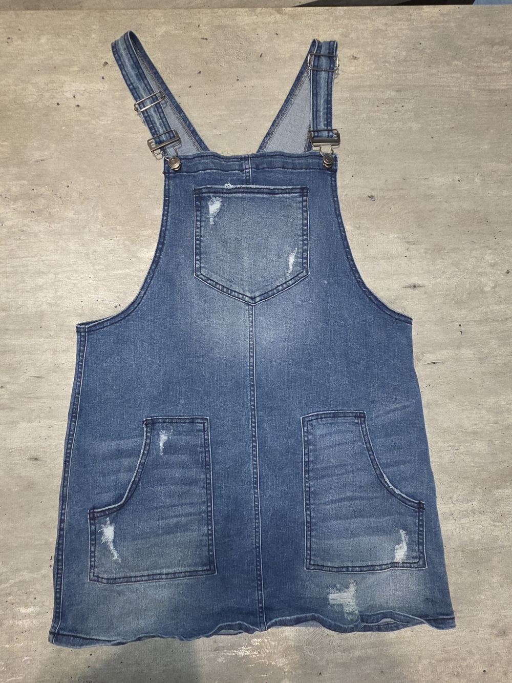 SO Denim Overall Dress in Blue with Front Pockets